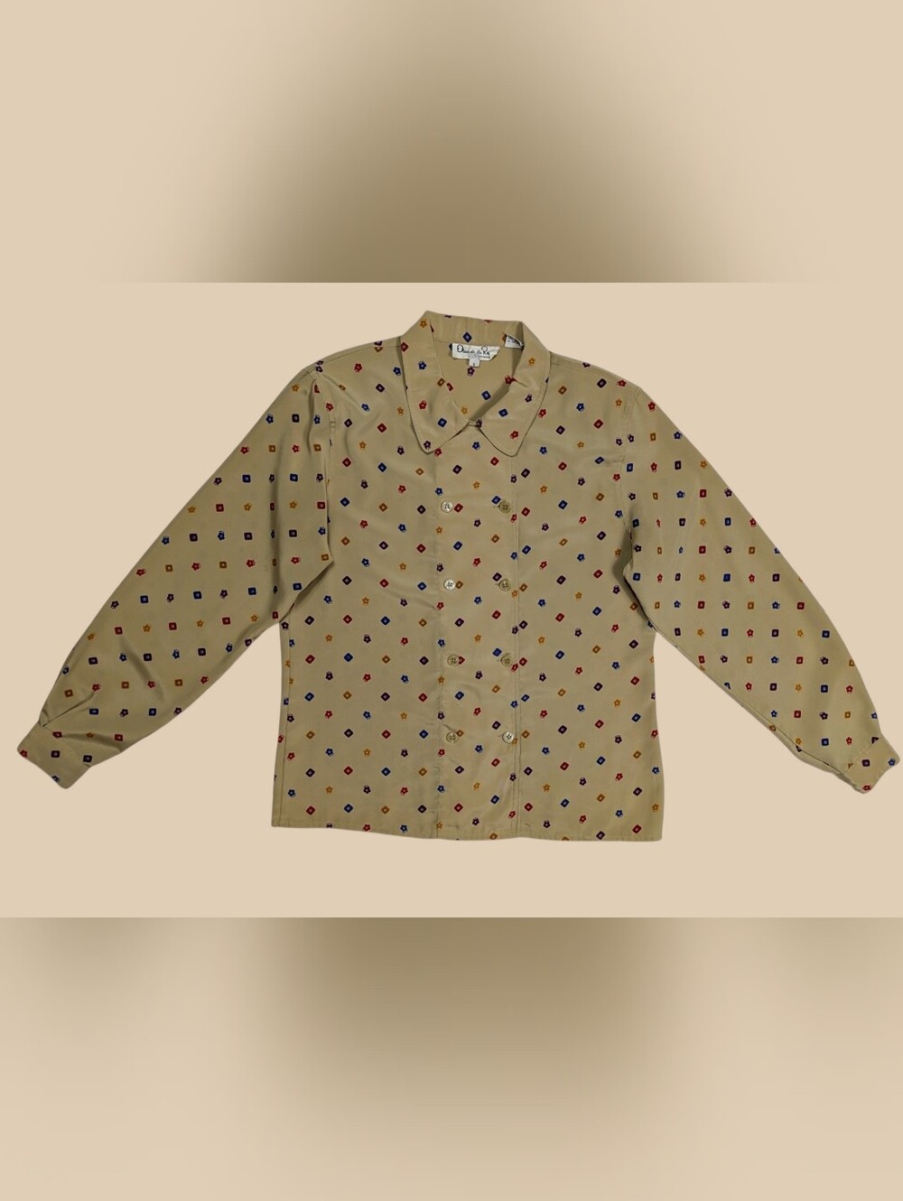 80s Oscar De La Renta Expressions Geometric Print Blouse